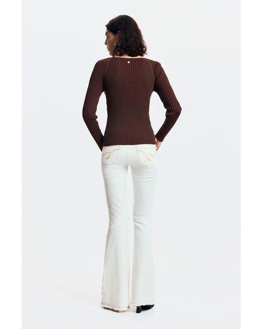 Desigual Red Frayed Flare Jeans, Cotton