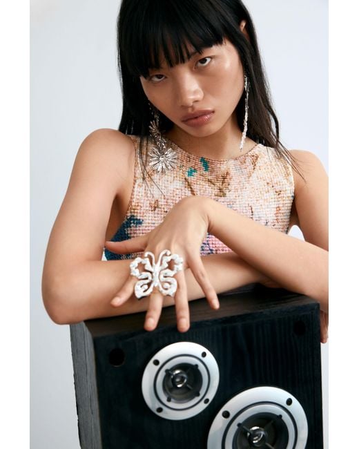 Desigual White Printed Sleeveless T-Shirt, Polyester