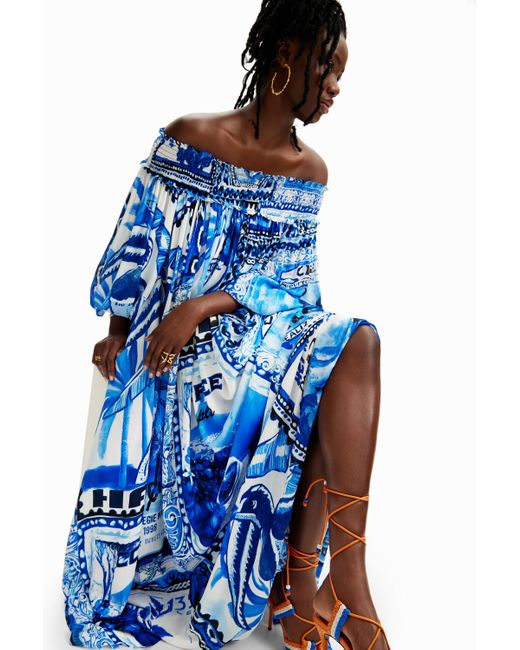 Desigual Blue Stella Jean Long Arty Postcard Dress
