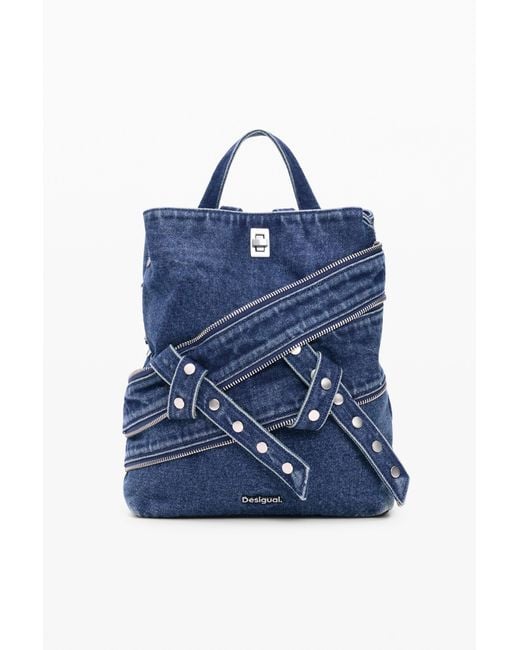 Desigual Blue Mini Denim Backpack, Cotton