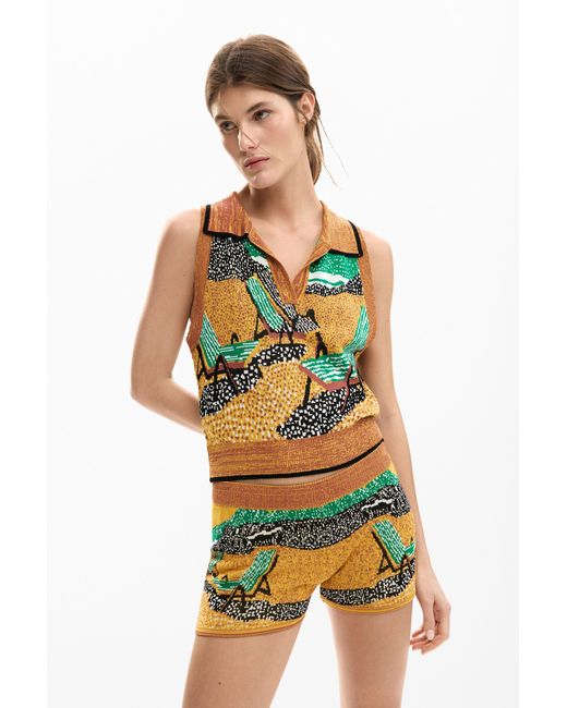Desigual Brown Printed Knit Shorts