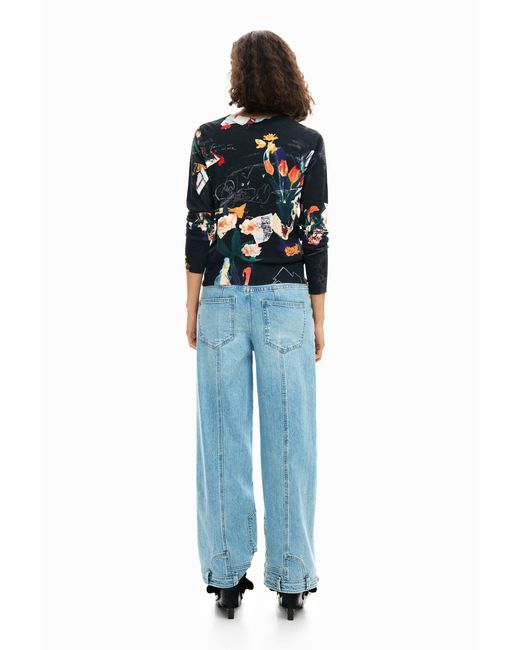 Desigual Blue Thin Sweater Plants