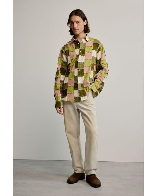 Desigual Green Patchwork Checkered Shirt, Cotton for men