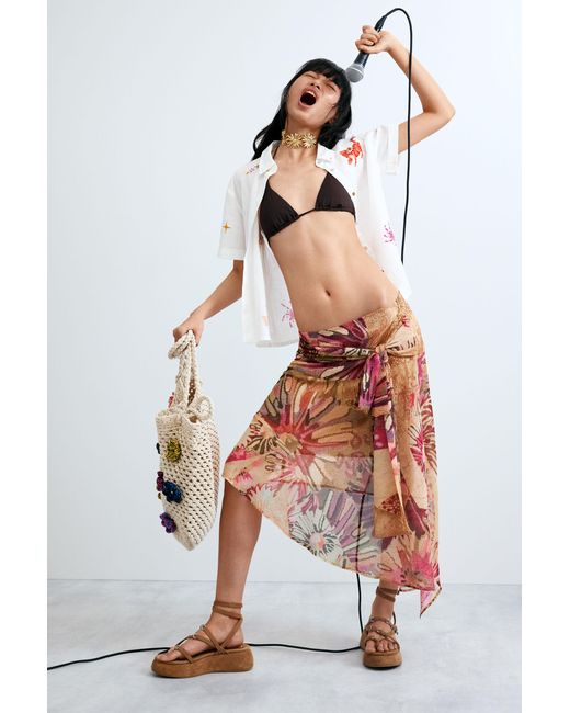 Desigual White Printed Midi Skirt, Polyester