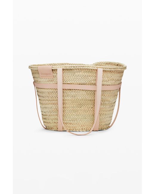 Desigual Natural L Leather Wicker Basket, Straw