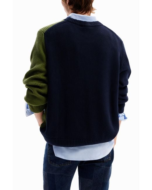 Desigual Blue Two-Tone Combination Jumper, Cotton for men