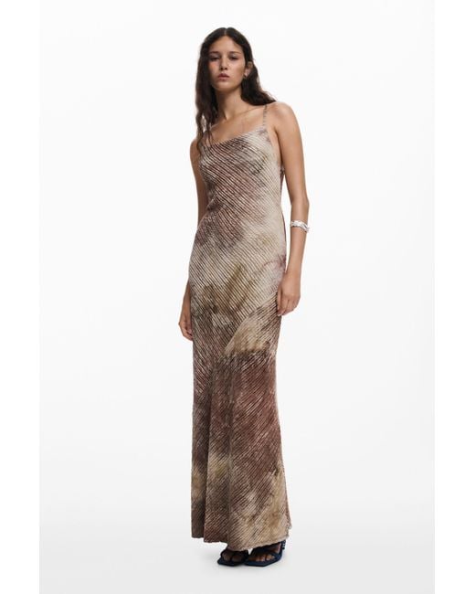 Desigual Brown Long Gradient Strap Dress