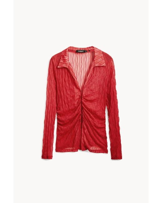 Desigual Red Semi-Transparent T-Shirt