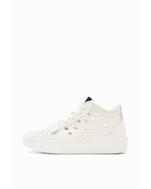 Desigual White High-Top Hole Sneakers, Polyurethane