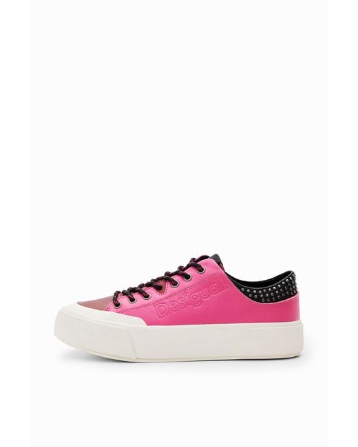 Desigual Pink Studded Platform Sneakers, Polyurethane