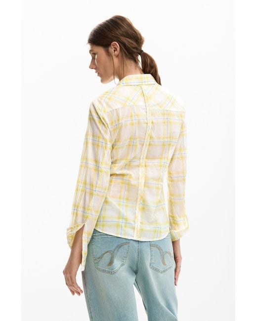 Desigual Natural Checkered Shirt, Cotton