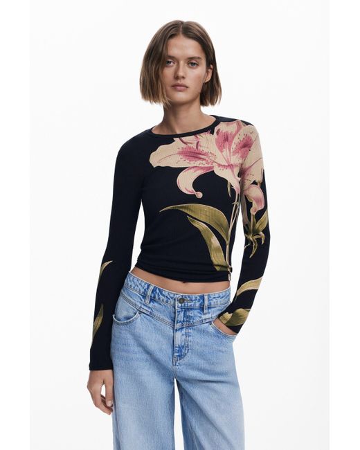 Desigual Blue Orchid Long-Sleeve T-Shirt, Viscose