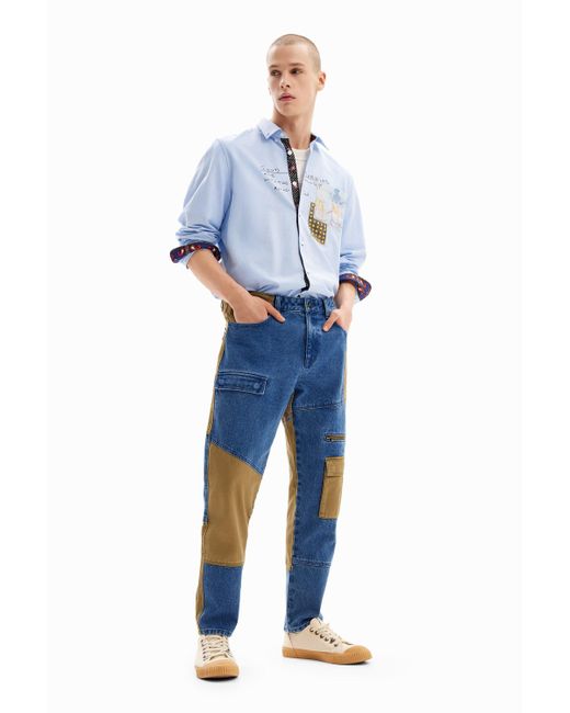 Desigual Blue Denim Cargo Trousers for men