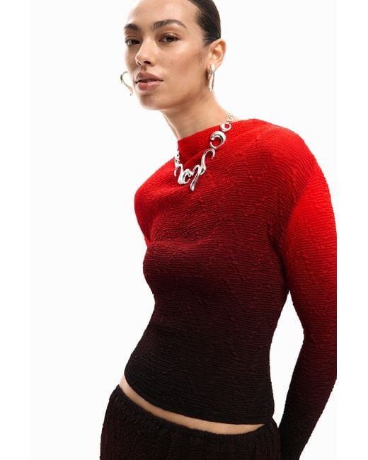 Desigual Red Gradient Blouse, Polyester