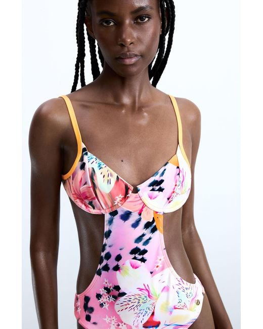 Desigual Yellow Tropical Swimsuit
