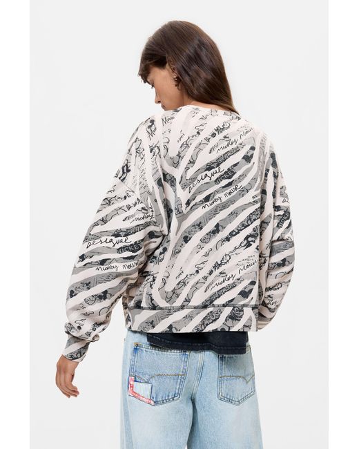 Desigual Gray Printed Disney Sweatshirt 100% Cotton, Cotton