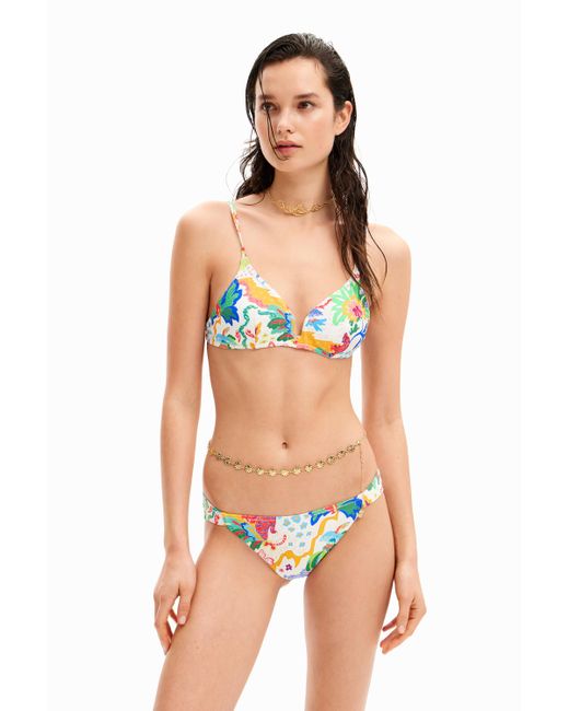 Desigual White Jungle Design Triangle Bikini Top