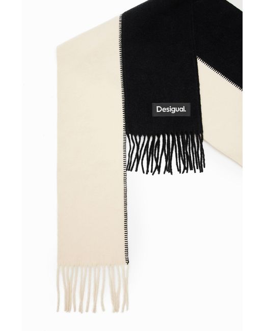Desigual Black Asymmetric Two-Tone Scarf, Polyester