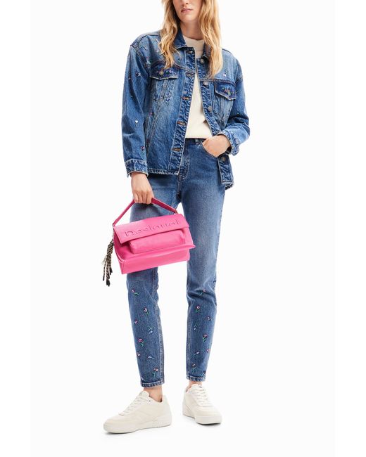 Desigual Blue Floral Denim Trucker Jacket, Cotton