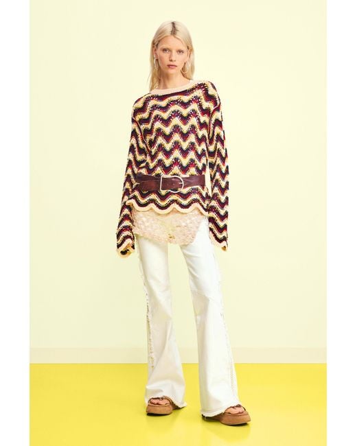 Desigual Green Zigzag Crochet Sweater