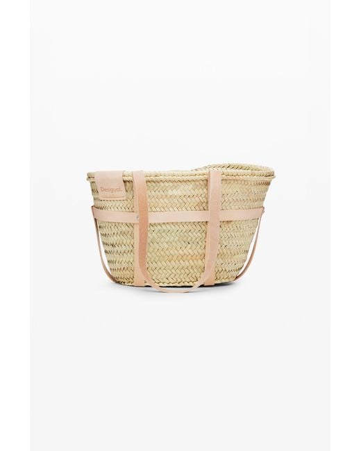 Desigual White S Leather Wicker Basket, Straw