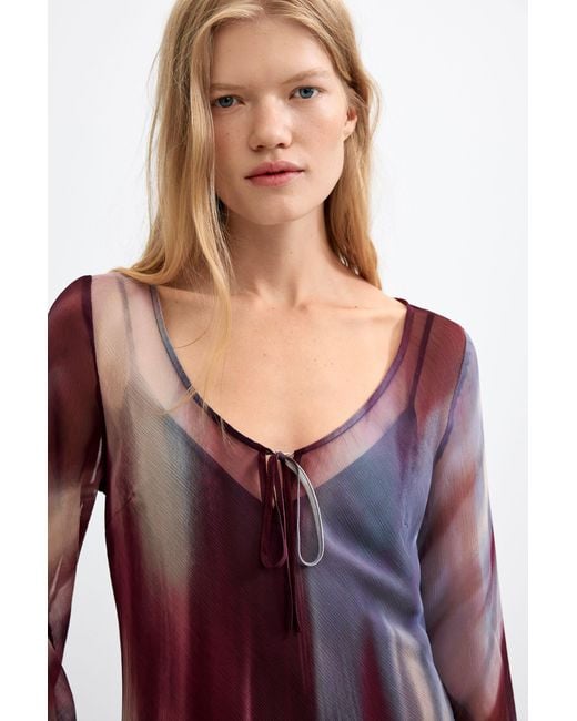 Desigual Red Sheer Long-Sleeve Blouse, Polyester