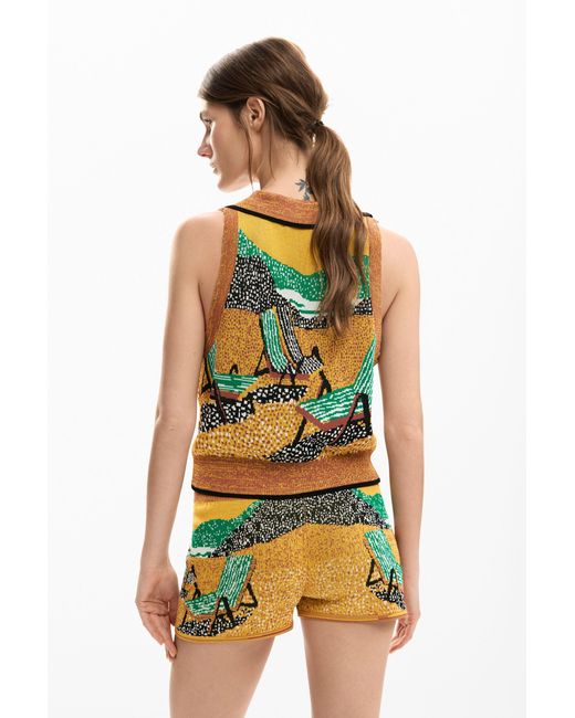 Desigual Green Sleeveless Jacquard T-Shirt