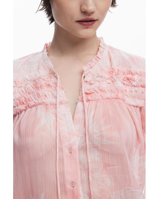 Desigual Pink Ruffled Blouse, Polyester