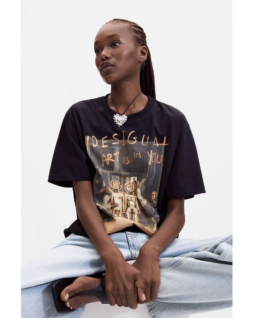 Desigual Black Printed T-Shirt, Cotton