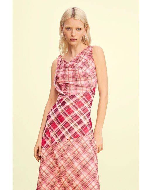Desigual Red Checked Plaid Strap Dress, Polyester
