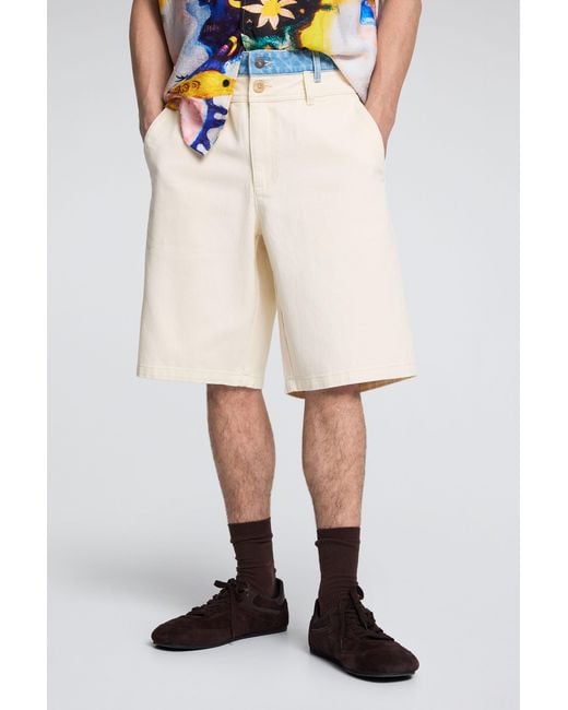 Bermuda Híbrida, Hombre, Algodon, Blanco Desigual de hombre de color Natural
