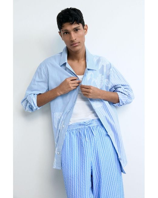 Desigual Blue Long Striped Trousers, Cotton for men