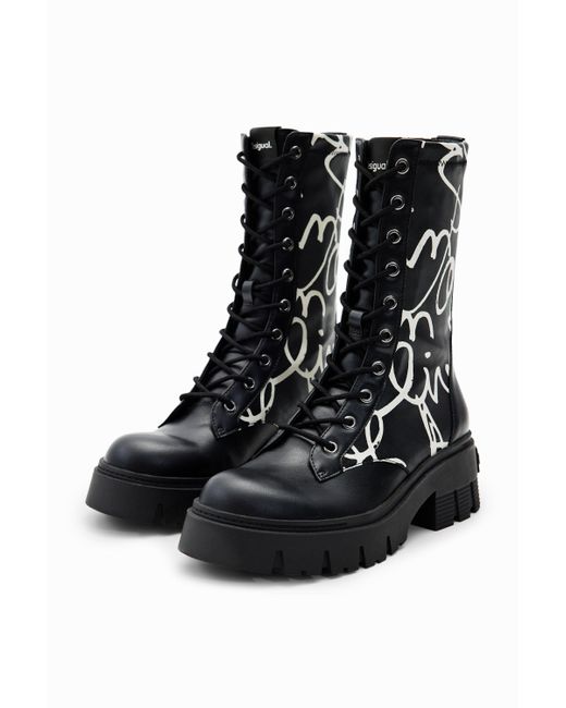 Desigual Black High Track-sole Message Boots