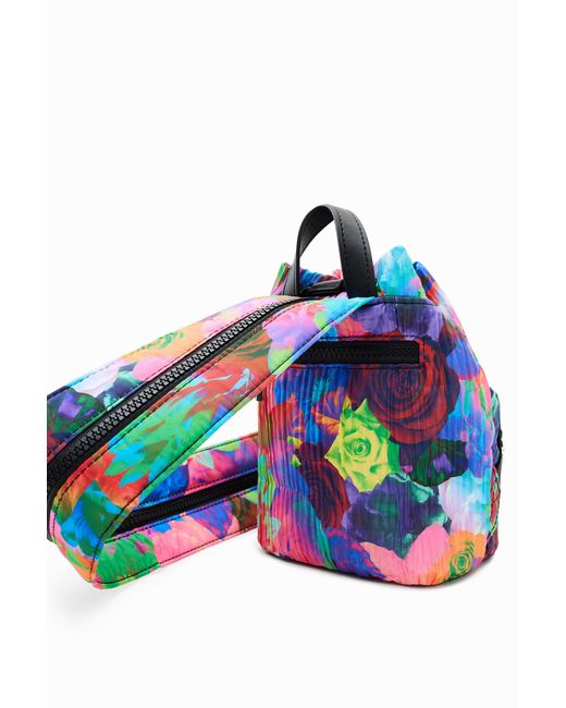 Desigual Blue Mini Multi-Position Floral Backpack, Polyester