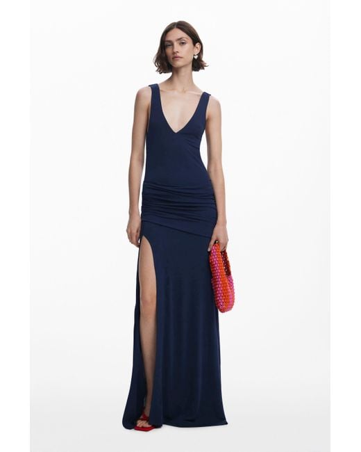 Desigual Long Dress With Slit in Blue | Lyst