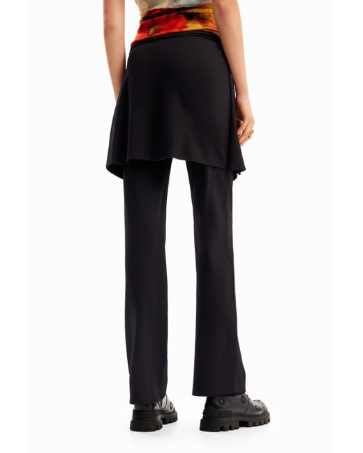 Desigual Straight Trousers With Skirt in Black | Lyst