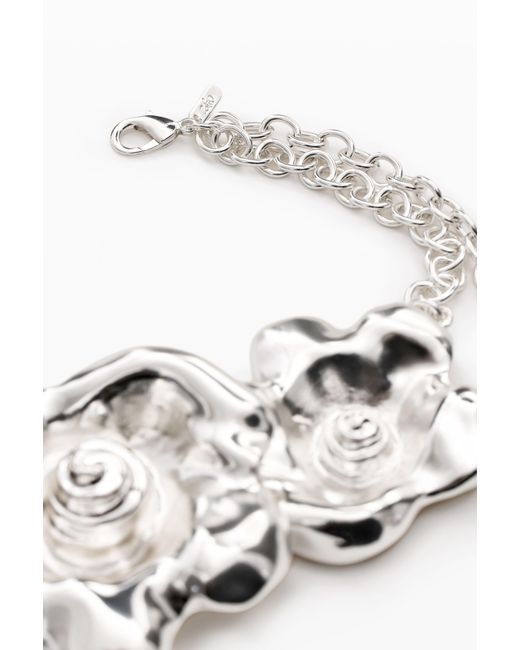 Desigual White Metallic Flower Belt