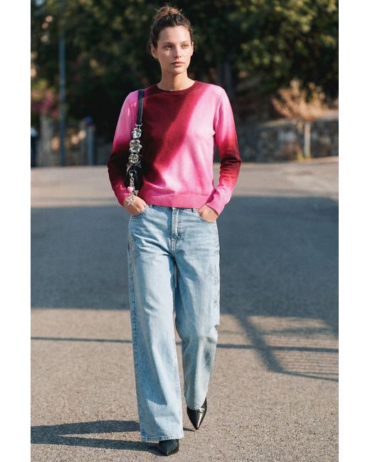 Desigual Red Fine Knit Gradient Sweater