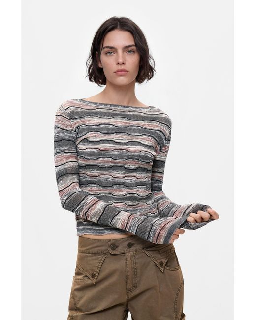 Desigual Gray Fine Striped Sweater