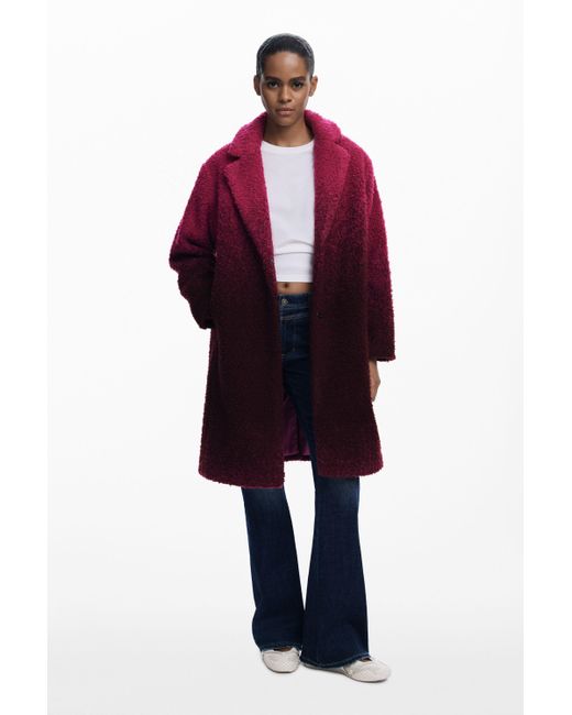 Desigual Red Gradient Boucle Coat