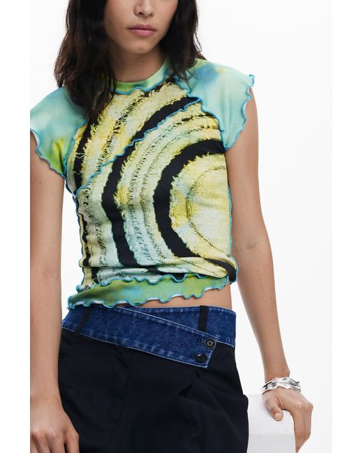 Desigual Blue Short-Sleeve T-Shirt With Circles, Viscose