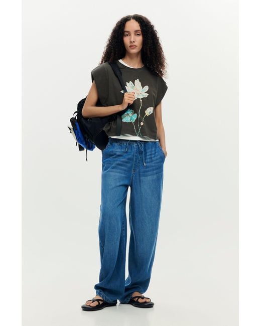 Desigual Black Printed T-Shirt 100% Cotton, Cotton