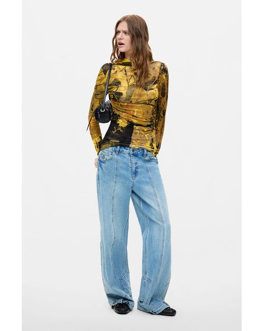 Desigual Yellow Thin Printed Sweater, Viscose