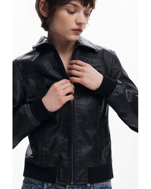 Desigual Blue Faux Leather Biker Jacket