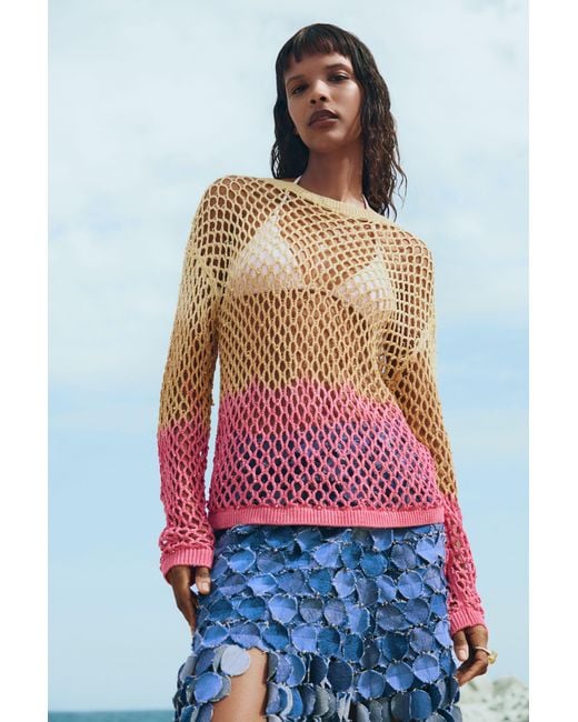 Desigual Red Openwork Crochet Sweater