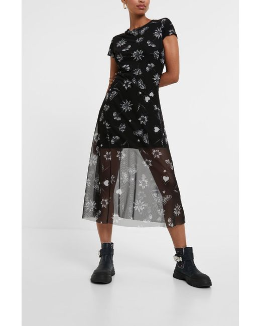 Desigual Black Blumiges Midi-Kleid