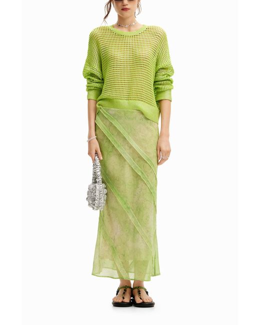 Desigual Green Floral Lace Midi Skirt, Polyester