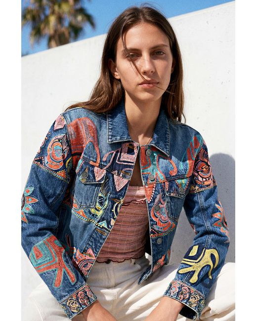 Desigual Blue Printed Jacket 100% Cotton, Cotton