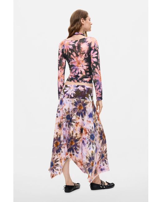 Desigual White Asymmetrical Printed Skirt, Lyocell
