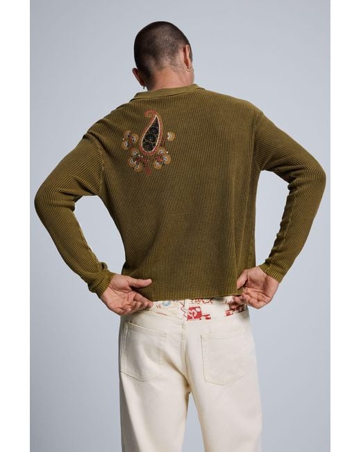 Desigual Green Printed Polo Sweater, Cotton for men
